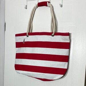 Chic Red and White Striped Tote Bag
